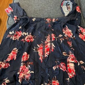 Maurices Navy Dress with Red and White Floral Design